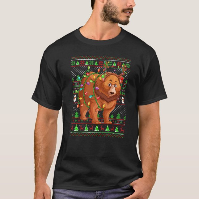 Ugly Xmas Sweater Style Lighting Grizzly Bear Chri (Front)
