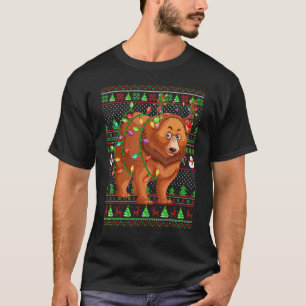 Ugly Xmas Sweater Style Lighting Grizzly Bear Chri