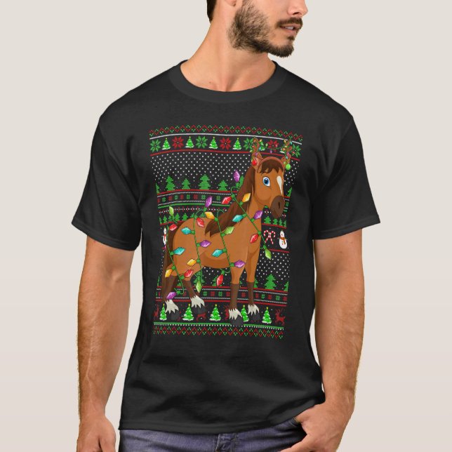 Ugly Xmas Sweater Style Lighting Horse Christmas (Front)