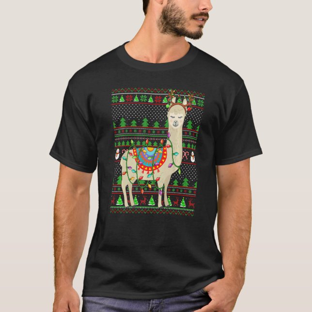 Ugly Xmas Sweater Style Lighting Llama Christmas (Front)