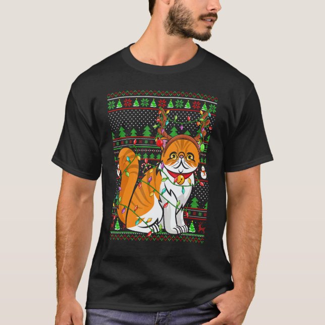 Ugly Xmas Sweater Style Lighting Persian Cat Chris (Front)