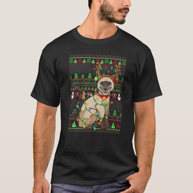 Ugly Xmas Sweater Style Lighting Siamese Cat Chris (Front)