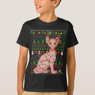 Ugly Xmas Sweater Style Lighting Sphynx Cat Christ