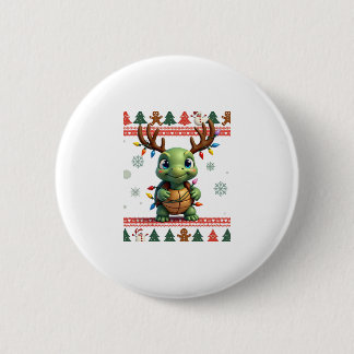 Ugly Xmas Sweater Style Lighting Turtle Christmas 2 Inch Round Button