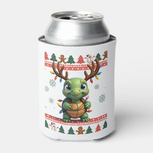 Ugly Xmas Sweater Style Lighting Turtle Christmas Can Cooler