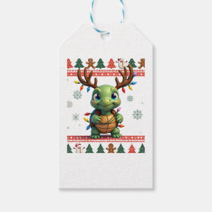 Ugly Xmas Sweater Style Lighting Turtle Christmas  Gift Tags