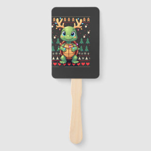 Ugly Xmas Sweater Style Lighting Turtle Christmas  Hand Fan