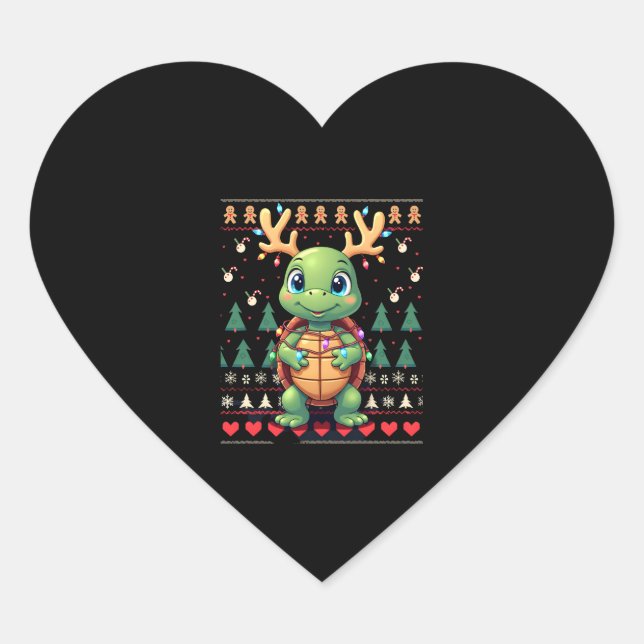 Ugly Xmas Sweater Style Lighting Turtle Christmas  Heart Sticker (Front)