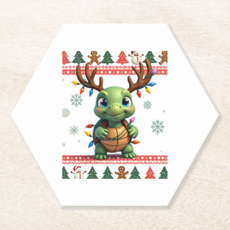 Ugly Xmas Sweater Style Lighting Turtle Christmas Paper Coaster