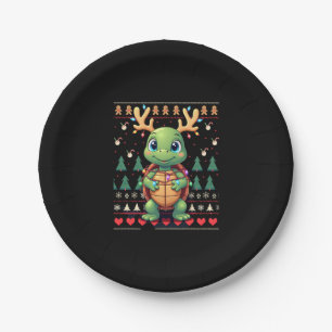 Ugly Xmas Sweater Style Lighting Turtle Christmas  Paper Plate