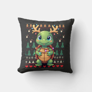 Ugly Xmas Sweater Style Lighting Turtle Christmas  Throw Pillow
