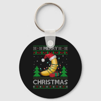 Ugly Xmas Sweater Style Lights Santa Banana Christ Keychain