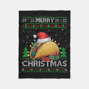 Ugly Xmas Sweater Style Lights Santa Taco Christma Fleece Blanket
