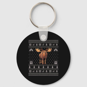 Ugly Xmas Sweater Style Moose Reindeer Christmas Keychain
