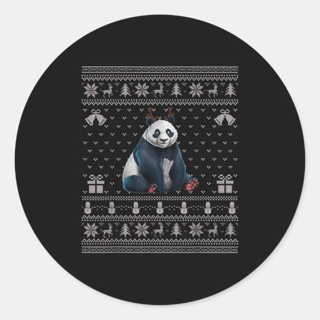 Ugly Xmas Sweater Style Panda Reindeer Christmas  Classic Round Sticker (Front)