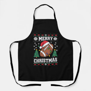 Ugly Xmas Sweater Style Santa American Football  Apron