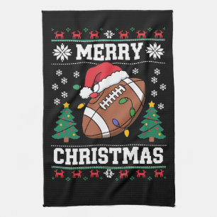 Ugly Xmas Sweater Style Santa American Football Kitchen Towel