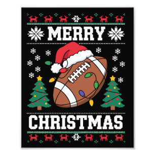 Ugly Xmas Sweater Style Santa American Football  Photo Print