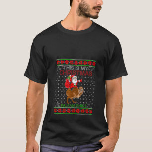 Ugly Xmas Sweater Style Santa Riding Kiwi Bird Chr