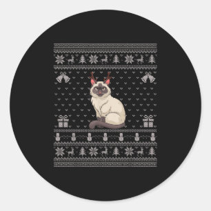 Ugly Xmas Sweater Style Siamese Cat Reindeer Chris Classic Round Sticker