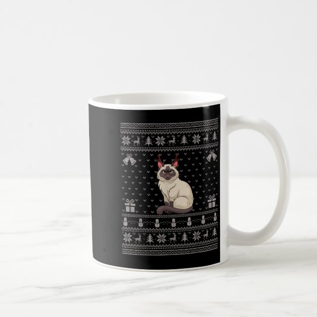 Ugly Xmas Sweater Style Siamese Cat Reindeer Chris Coffee Mug (Right)