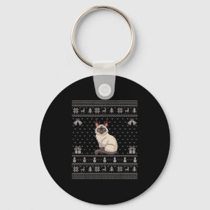 Ugly Xmas Sweater Style Siamese Cat Reindeer Chris Keychain