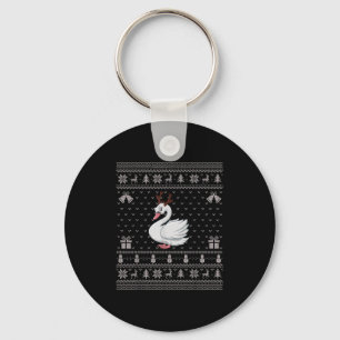 Ugly Xmas Sweater Style Swans Reindeer Christmas  Keychain