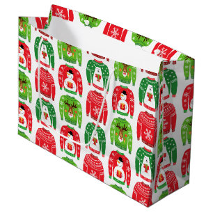 Ugly Xmas Sweaters Polar Bear Snowman Rudolf Red Large Gift Bag