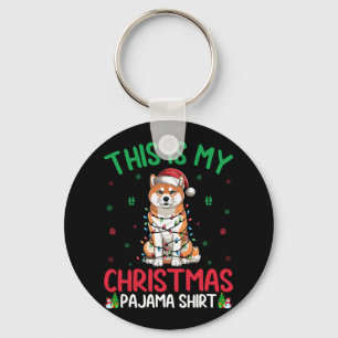 Ugly Xmas Tree Lights Santa Akita Inu Dog Christma Keychain
