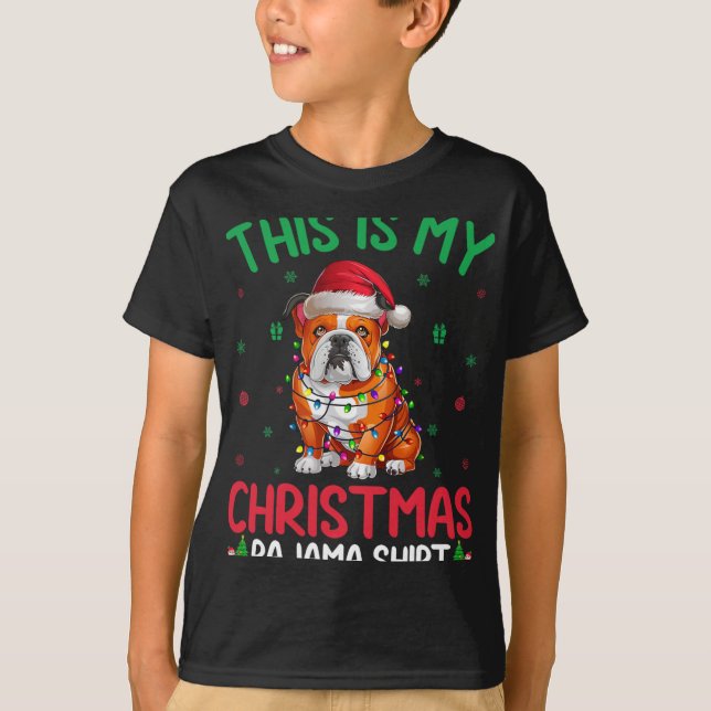 Ugly Xmas Tree Lights Santa American Bulldog Chris T-Shirt (Front)