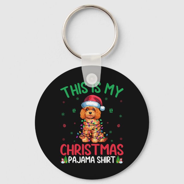 Ugly Xmas Tree Lights Santa Apoo Dog Christmas Paj Keychain (Front)