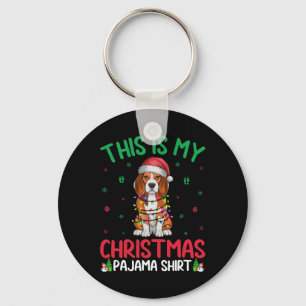 Ugly Xmas Tree Lights Santa Beagle Dog Christmas P Keychain