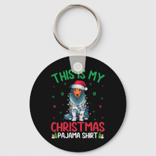 Ugly Xmas Tree Lights Santa Bearded Collie Dog Chr Keychain