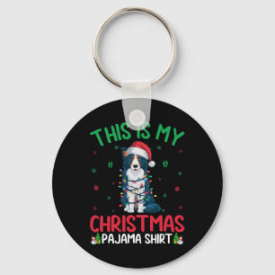 Ugly Xmas Tree Lights Santa Border Collie Dog Chri Keychain