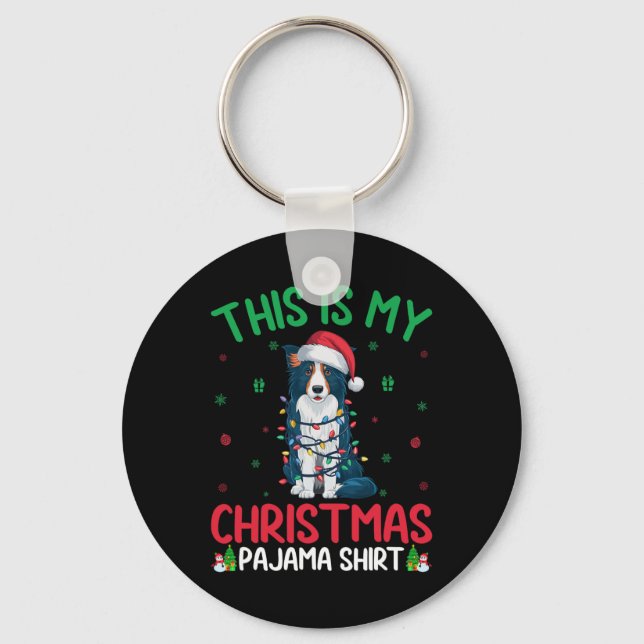 Ugly Xmas Tree Lights Santa Border Collie Dog Chri Keychain (Front)