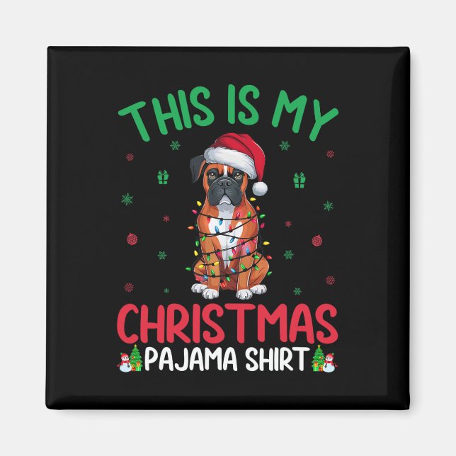 Ugly Xmas Tree Lights Santa Boxer Dog Christmas Pa Magnet (Front)