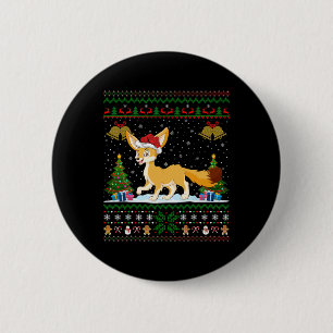 Ugly Xmas Tree Lights Santa Hat Fennec Fox Christm 2 Inch Round Button