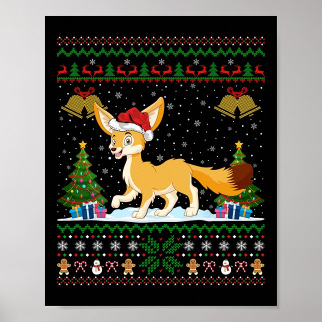 Ugly Xmas Tree Lights Santa Hat Fennec Fox Christm Poster (Front)