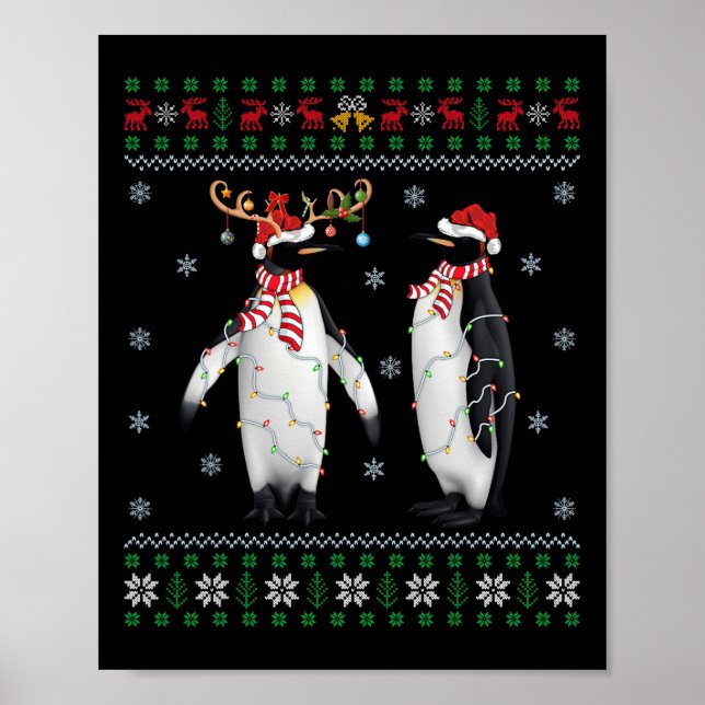 Ugly Xmas Tree Lights Santa Hat Penguin Bird Chris Poster (Front)