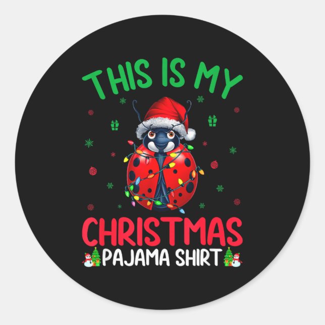 Ugly Xmas Tree Lights Santa Ladybug Christmas Paja Classic Round Sticker (Front)
