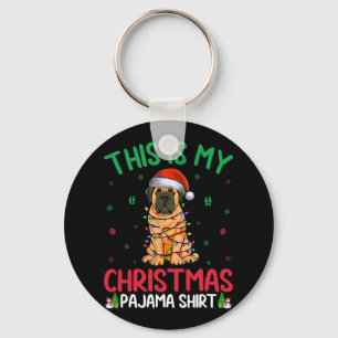 Ugly Xmas Tree Santa English Mastiff Dog Christmas Keychain