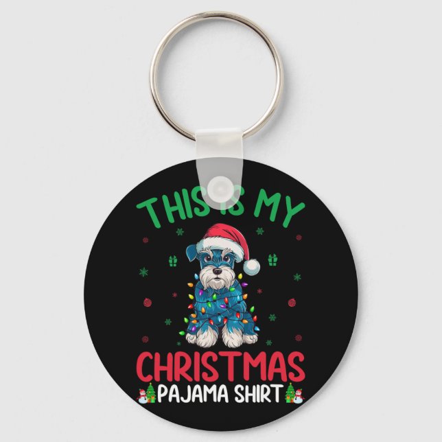 Ugly Xmas Tree Santa Miniature Schnauzer Dog Chris Keychain (Front)
