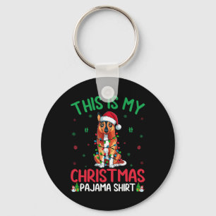 Ugly Xmas Tree Santa Norwegian Elkhound Dog Christ Keychain