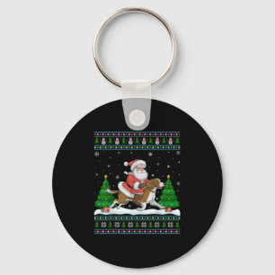 Ugly Xmas Tree Santa Riding Brittany Spaniel Dog C Keychain