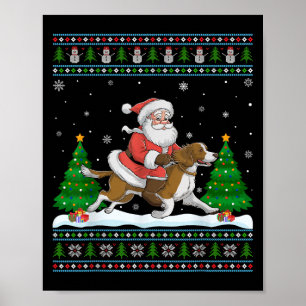 Ugly Xmas Tree Santa Riding Brittany Spaniel Dog C Poster