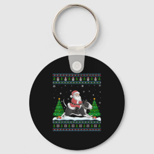 Ugly Xmas Tree Santa Riding Rat Terrier Dog Christ Keychain