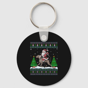 Ugly Xmas Tree Santa Riding Weimaraner Dog Christm Keychain