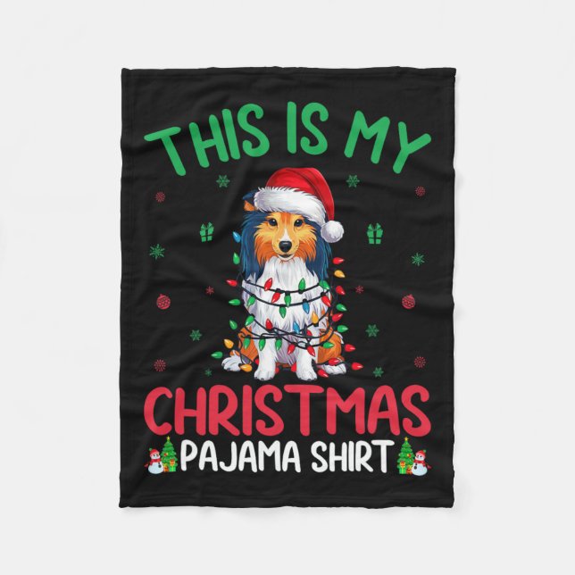 Ugly Xmas Tree Santa Shetland Sheepdog Dog Christm Fleece Blanket (Front)