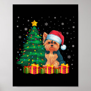 Ugly Yorkie Santa Hat Christmas Lights Dog Lover X Poster