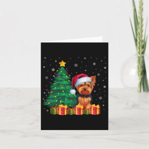 Ugly Yorkshire Terrier Santa Hat Christmas Lights Card